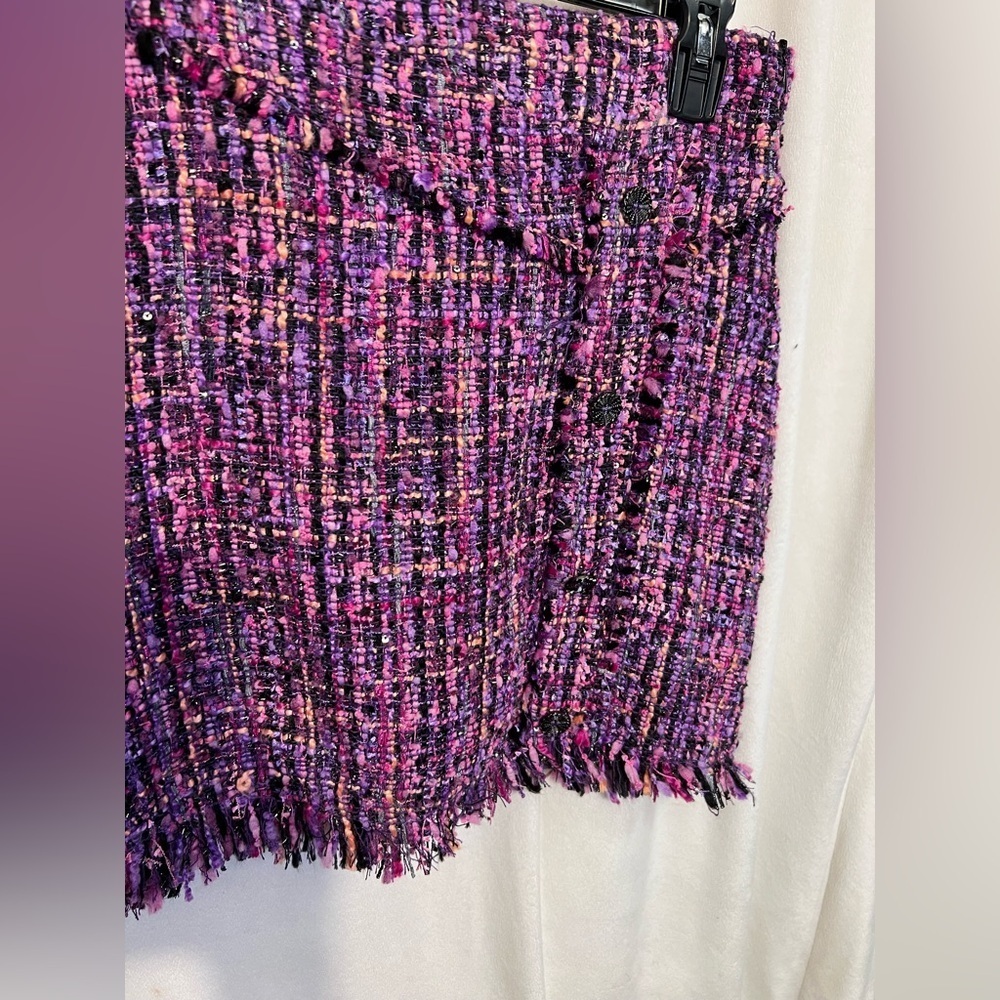💜💜ZARA PURPLE MULTI METALLIC TEXTURED WEAVE TWEED SKIRT-💜💜NWT - Picture 8 of 16